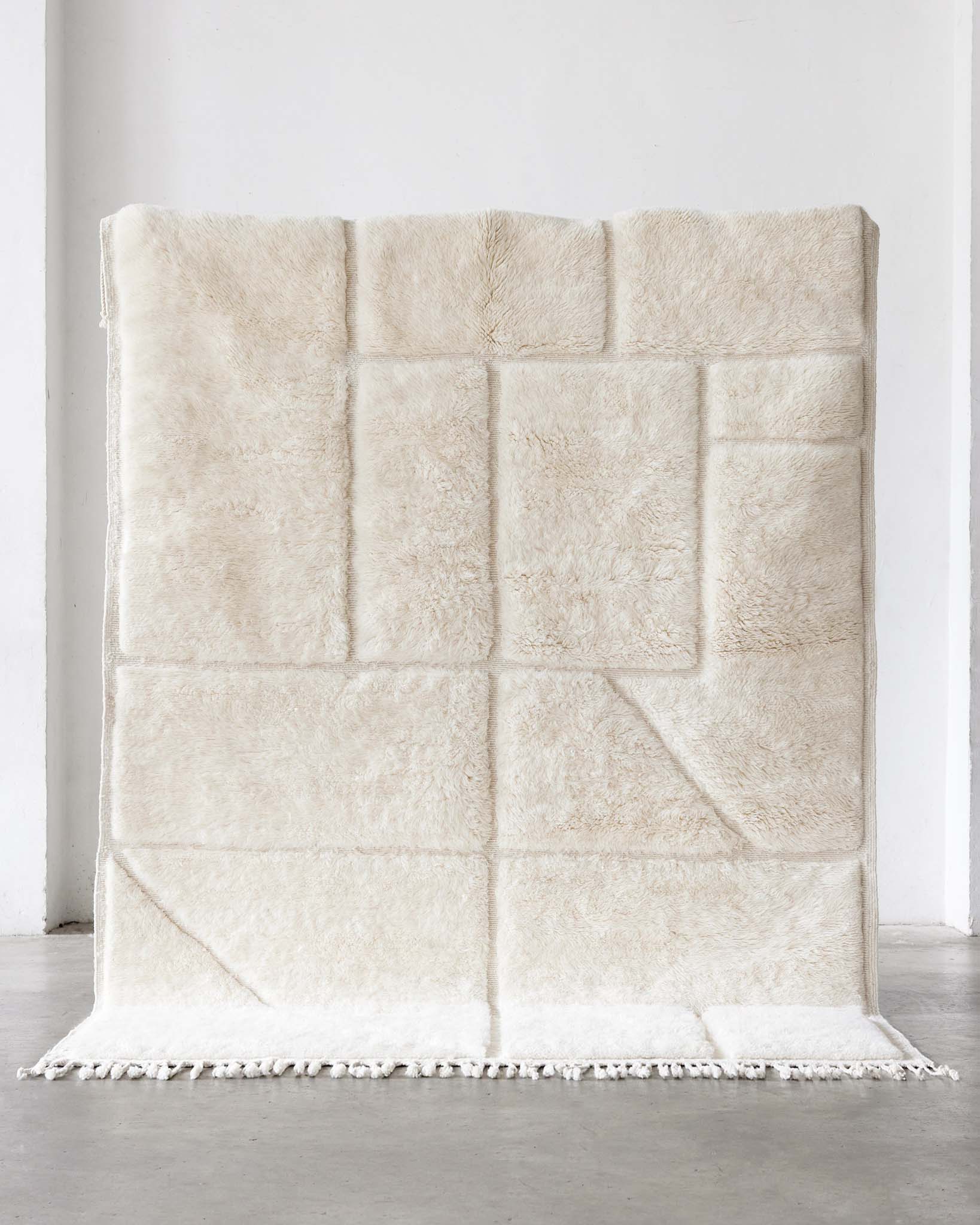 Grand Tapis Marocain Bni Ouarain En Laine - Blanc, 120x220cm - Nouveau Et Plein De Caractère